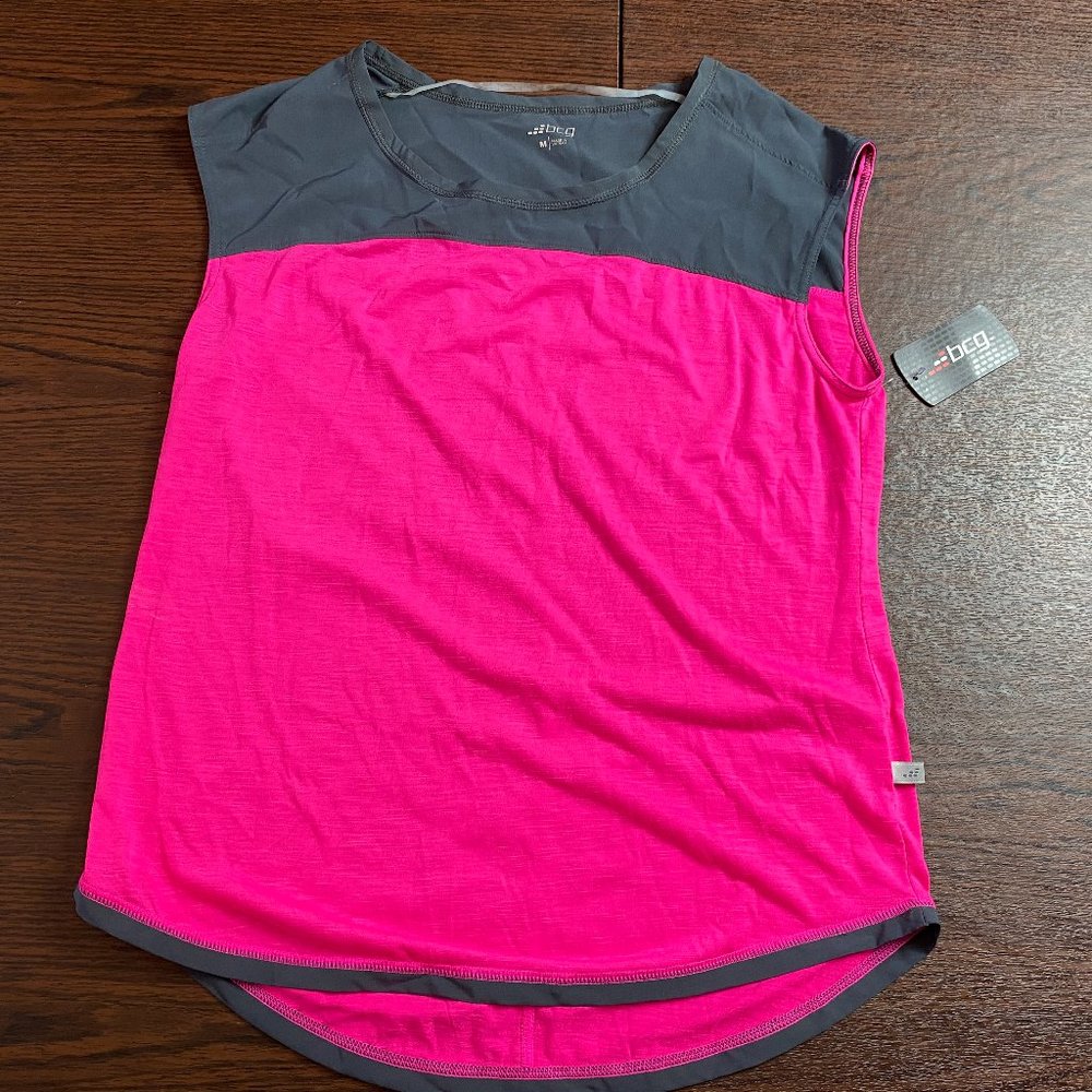 BCG Womens Active Lifestyle Woven Pieced Top Pink Black Size Medium